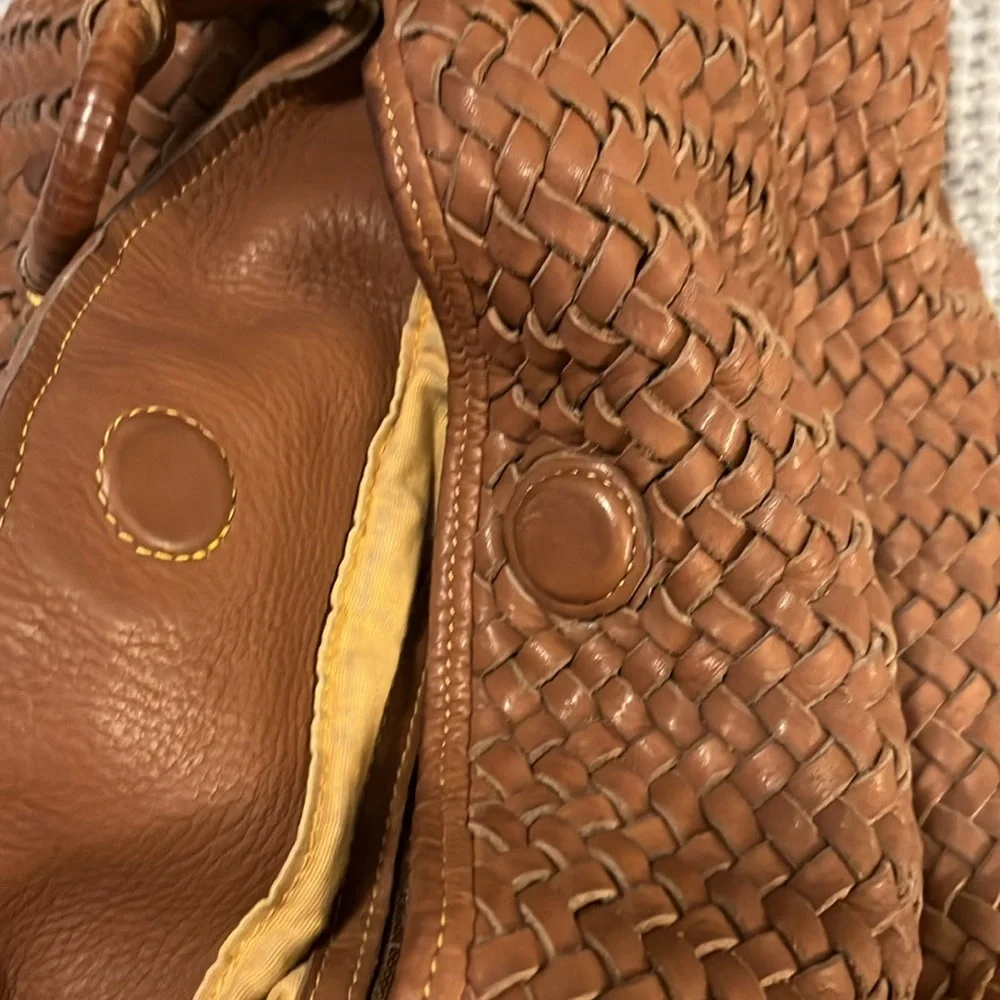 Cole Haan Tan Cognac Brown Neutral Woven Leather Hobo Shoulder Bag Boho Bag